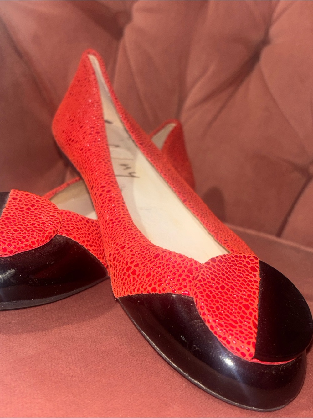 French Sole libatio flats red stingray embossed leather patent leather toe cap 7